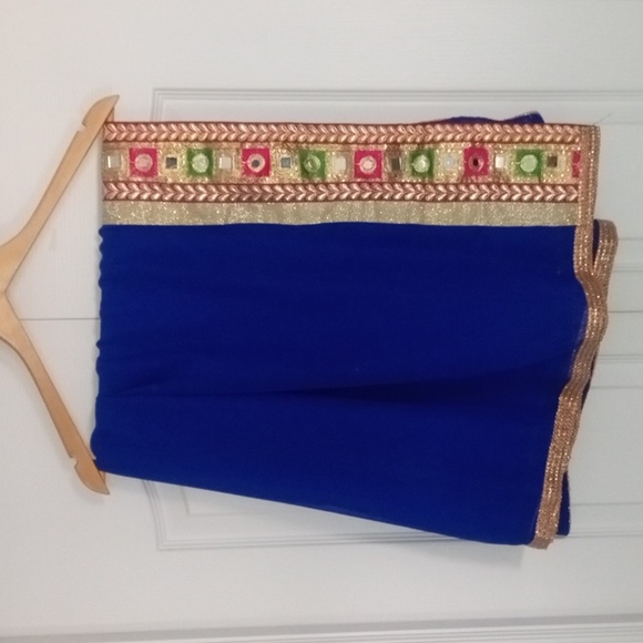 Orange and Blue Mirror work Lehenga Choli Size 42 - Picture 4 of 6